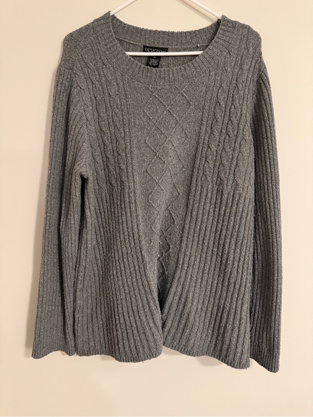 Gray Cable-Knit Design 365 Women’s Plus Size 1X Long Sleeve Grey Sweater